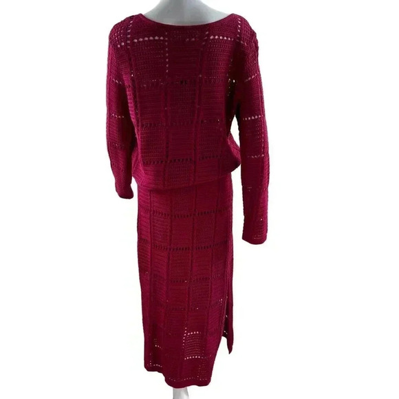 NWT Ultra Pink 2 piece Set Sm Crochet Sweater and Maxi Skirt Beachy Barbiecore - Picture 3 of 16